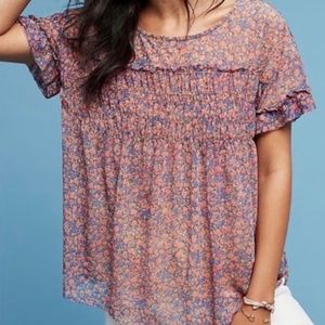 Anthropologie | Deletta | Floral Robyn Smocked Ruffle Blouse